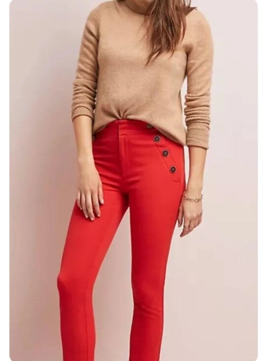 Anthropologie Pants - Like New! Anthropologie The Essential Slim Orange Red Button Skinny Cropped 6